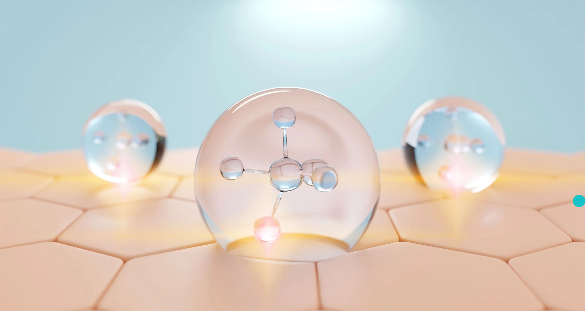 3D illustration of hydration molecules penetrating the skin barrier, representing deep skin nourishment and moisture absorption
